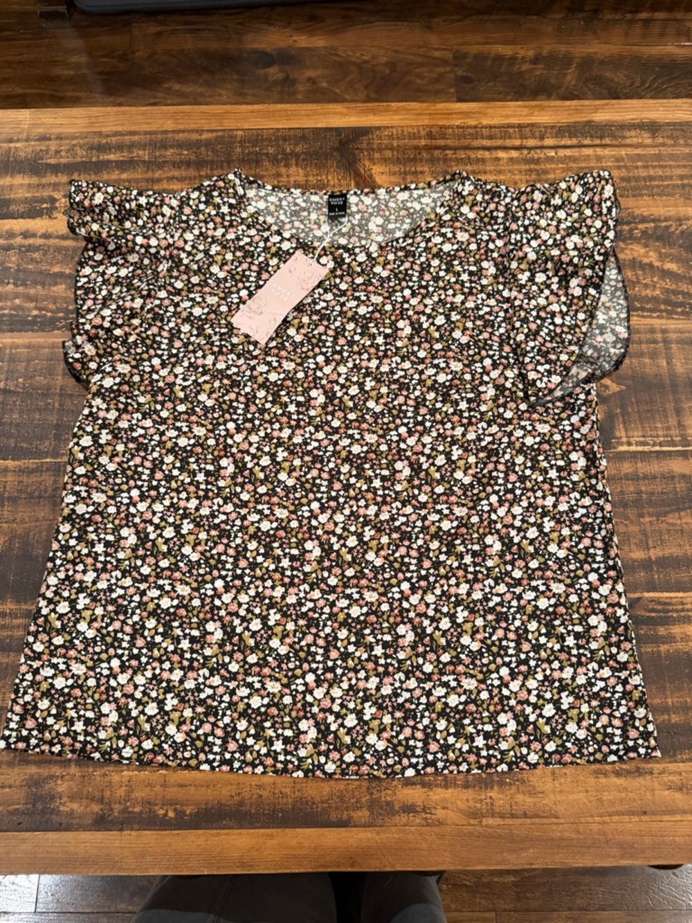 Black Floral Ruffle Sleeve Blouse - Unknown Brand